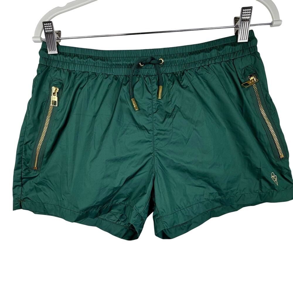 SINK SWIMWEAR Pinnacle Tailored Men's Swim Shorts Green Gold Zippers Size S $129